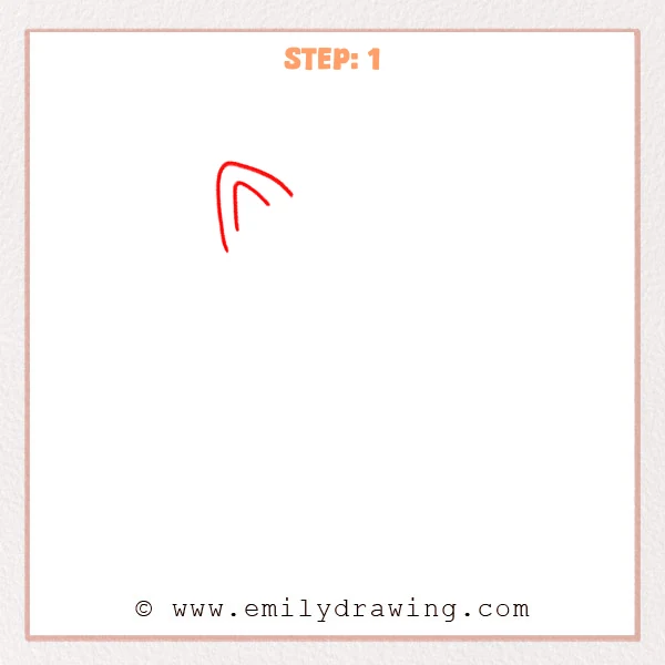 how to draw a black cat - Step 1: A black cat drawing begins with one ear outline and a simple inner ear curve.